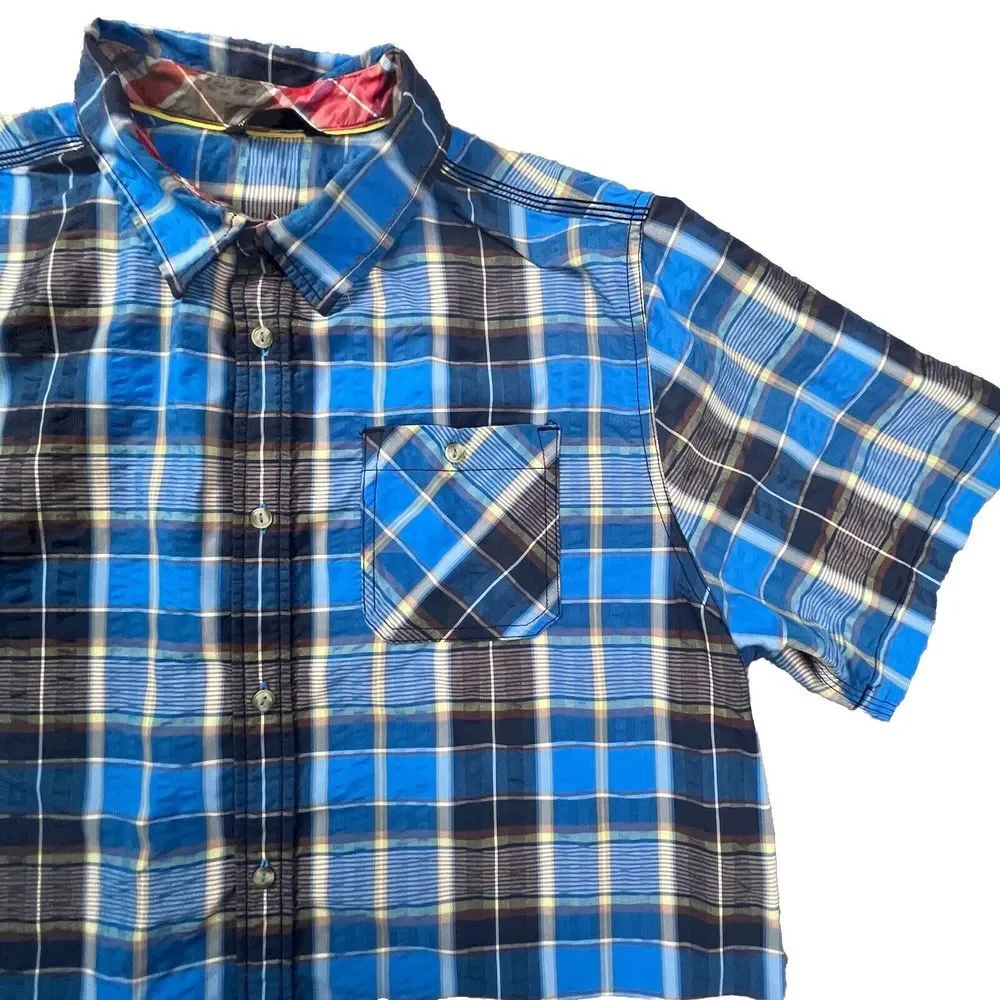 The North Face Shirt Mens XL Blue Plaid‎ Short Sleeve Button Down Hiking Outdoor